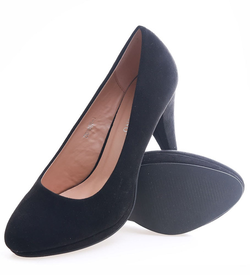 Czarne czółenka na obcasie i platformie /G7-2  17151 G185/