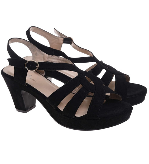 Sandały damskie Czarne sandały na grubym obcasie /E5-1 17811 G185 +h2/