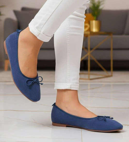 Baleriny damskie z kokardą buty zamszowe granatowe /D1-3 17541 G133/