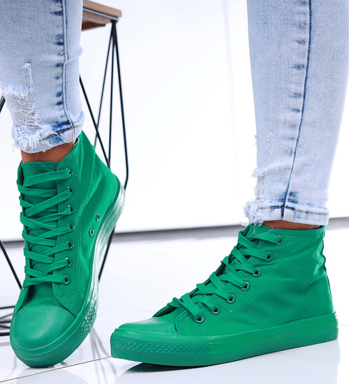 Klasyczne zielone trampki damskie z wysoką cholewką /H2 16723 G9-84/