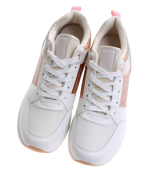 Białe trampki sneakersy na niskim koturnie /E8-2 12943 T595/