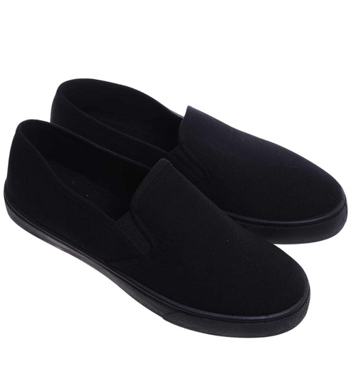 Czarne wsuwane męskie trampki slip on z tkaniny /A1-2 18148 T285/