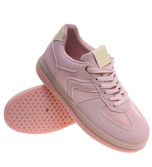 Wiązane snekaersy damskie różowe pastelowe /D3-3 18827 G455/