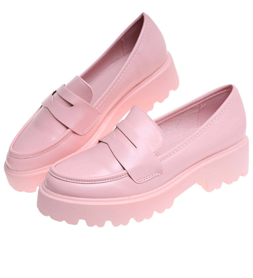 Różowe damskie półbuty na platformie /B4-3 18047 T234/