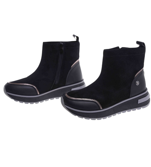 Sportowe botki damskie na zimę czarne /B4-1 18556 W205/