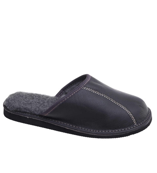 Skórzane kapcie męskie z wełną Szare /D8-1 18467 S197/