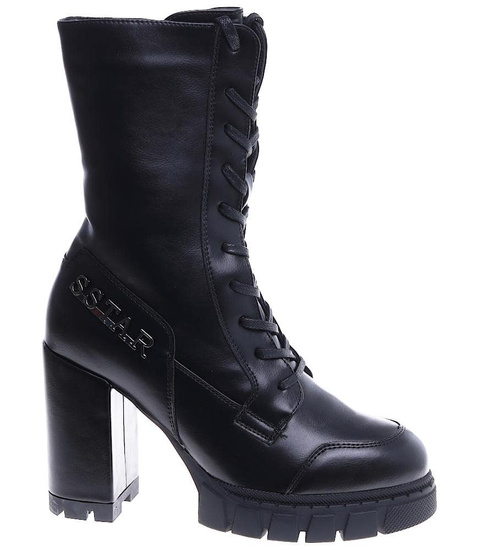 Czarne botki damskie na słupku Seastar /A4-3 14892 T955/