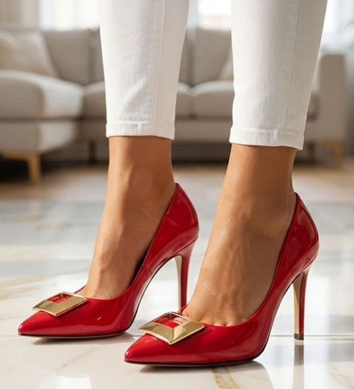 Czerwone szpilki na czółenka obcasie /C6 -2 12074 T390/