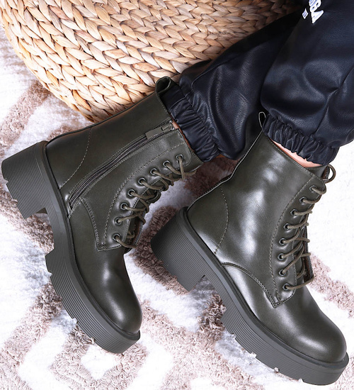 Zielone botki trapery damskie ocieplane /A5-2 15203 T396/