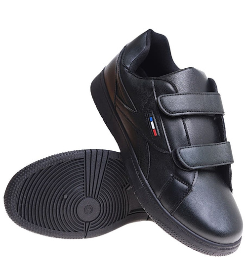 Wygodne czarne trampki męskie na rzepy /C5-2 17181 T381/