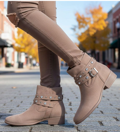 Zamszowe botki damskie khaki /J5-3 18553 W222/