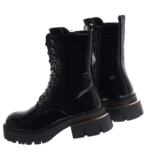 Lśniące botki glany w rockowym stylu Czarne /A2-1 18547 G388/