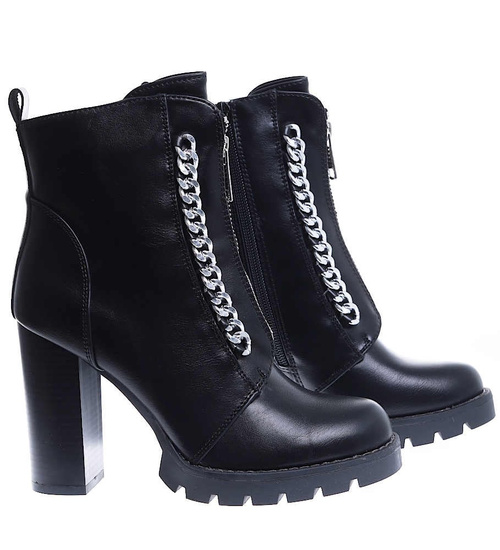 Ocieplane czarne botki lity na słupku /C3-1 15407 T333/