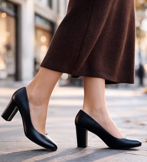 Czarne czółenka na słupku / H2 D8-2 17749 G157/