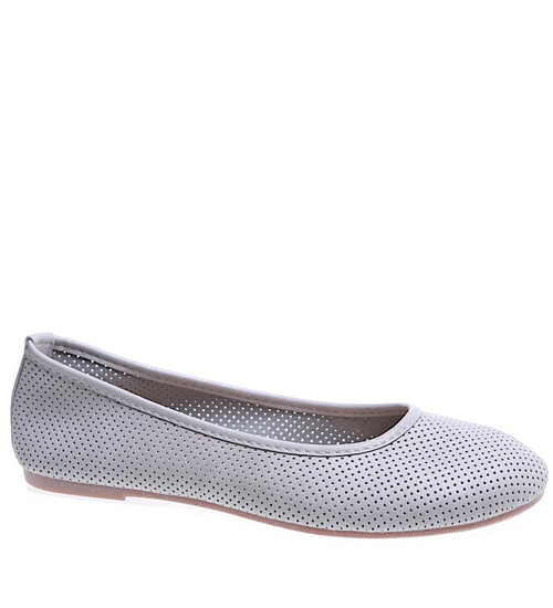 Baleriny szare ażurowe buty wiosenne /A1-2 15652 T19/
