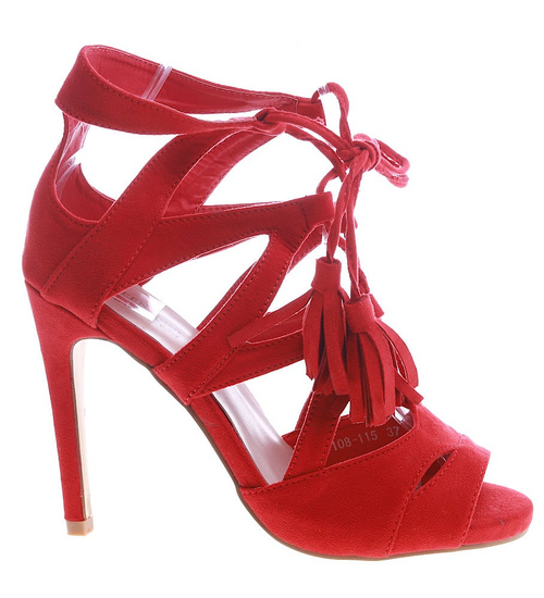 Damskie czerwone sandały na obcasie /G11-3 13399 T393/