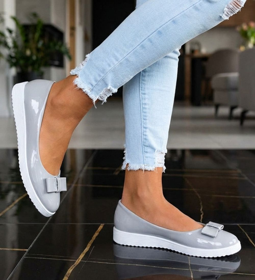 Szare balerinki damskie z kokardą /G5-3 15719 T140