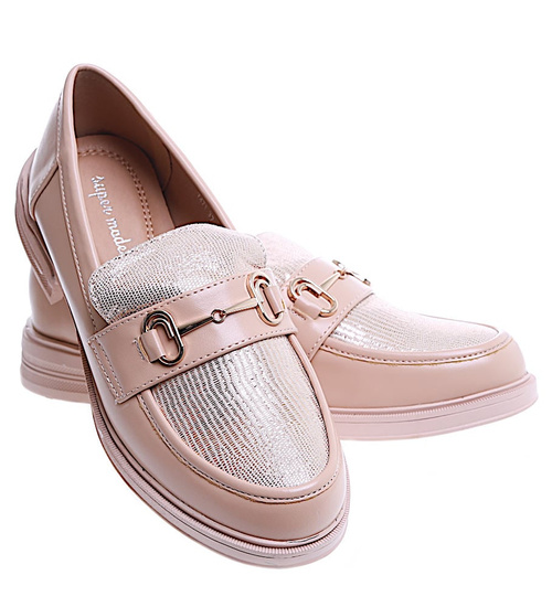 Beżowe półbuty mokasyny damskie /A7-2 15481 T249