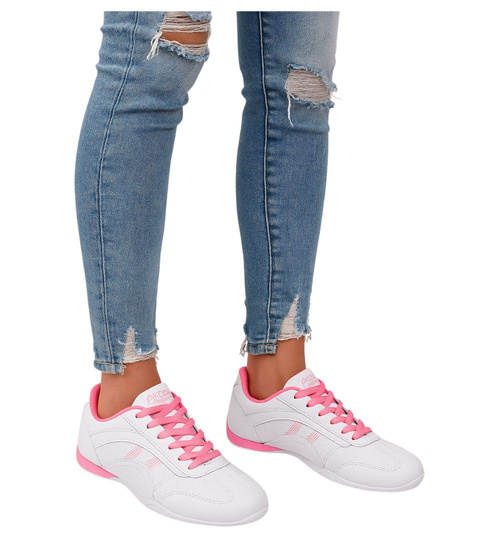 Biało różowe damskie buty sportowe /F4-3 14983 T149/