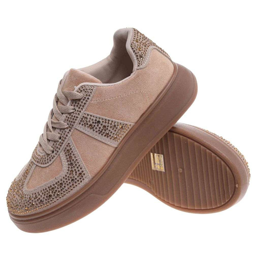Zamszowe trampki damskie na platformie Khaki /D2-1 18815 W288/