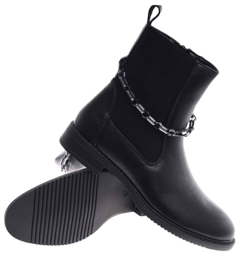 Kobiece czarne botki na niskim obcasie /A1-3 15248 T386/