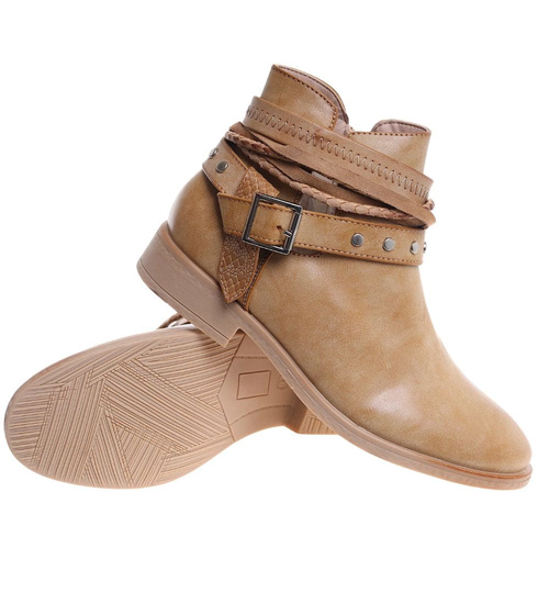 Żółte damskie botki z wyciętą cholewką /C1-3 18513 T198/