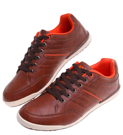 Brązowe niskie trampki męskie /B4-3 18065 T239/