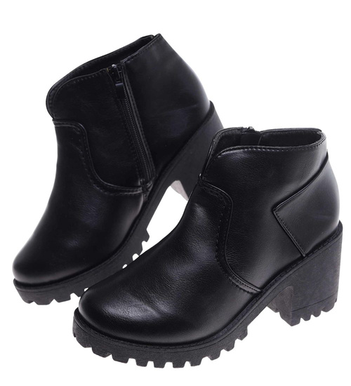 Damskie botki na obcasie w kolorze czarnym /E10-3 9881 S195 +H2/