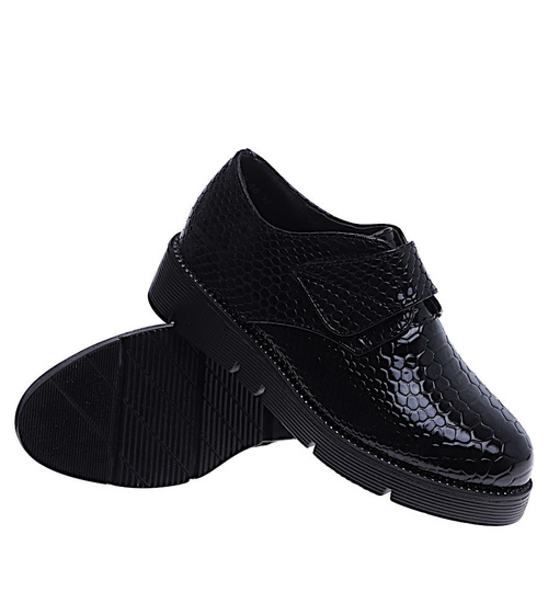 Czarne dziewczęce półbuty na rzep /D2-3 14936 T039/