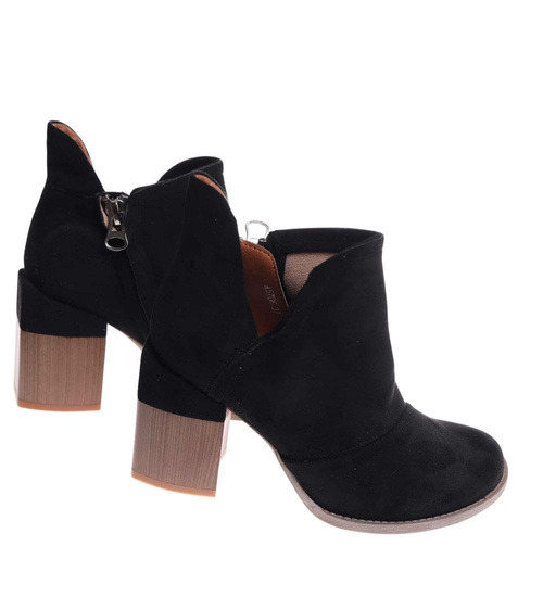 Botki damskie na szerokim słupku Czarne /J5-3  6767 T200/ 