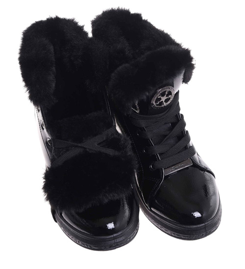 Czarne zimowe trampki z futerkiem /E10-2 18336 T411/
