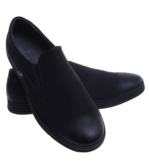 Wsuwane męskie półbuty mokasyny Czarne /G5-3 18143 T555/