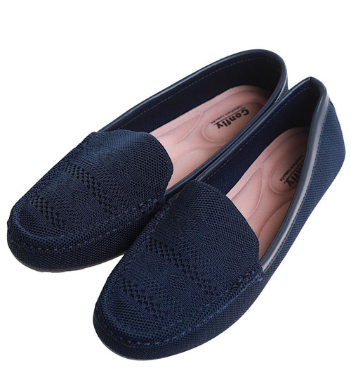 Granatowe ażurowe baleriny damskie lordsy /D1-2 16409 +h2 G187/