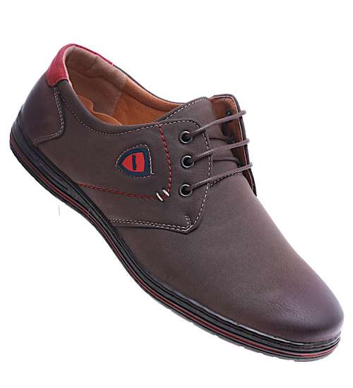 Sznurowane półbuty męskie Brązowe /A5-1 14678 T487/ Sznurowane półbuty męskie Brązowe /A5-1 14678 T487/