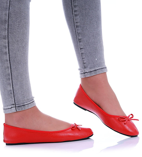 Czerwone balerinki damskie z kokardką /B3-1 4510 S098/