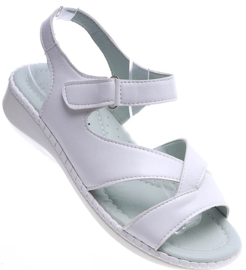 Białe sandały damskie na płaskim obcasie /F1-3 14490 T231/