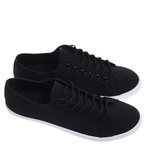 Sznurowane czarne trampki męskie z tkaniny /C1-2 18732 T280/