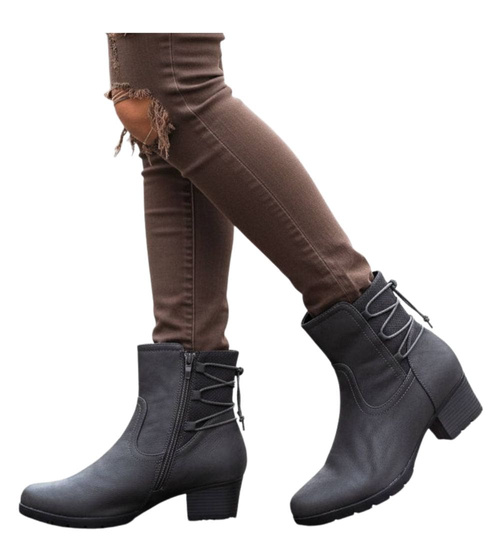 Zimowe szare botki na niskim obcasie /F5-3 18506 T386/