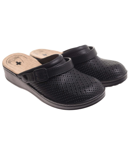 Czarne kryte ażurowe klapki damskie /F6-1 17908 T189