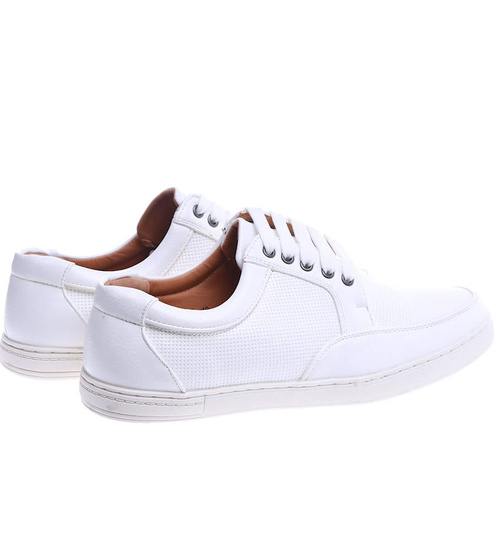 Sznurowane białe trampki męskie /E5-3 13756 T197/