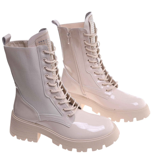 Beżowe botki trapery glany /D2-1 18208 T383/