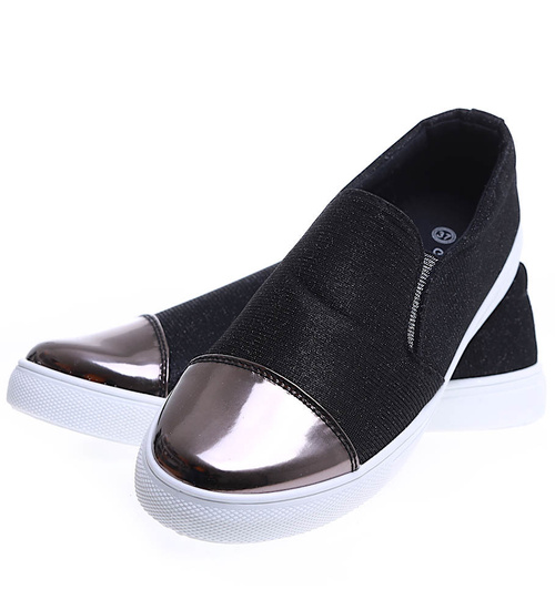 Wsuwane czarne trampki damskie /E10-2 15644 T180/