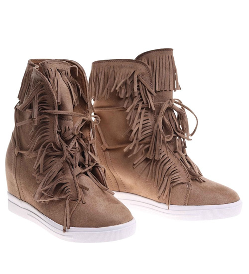 Brązowe trampki damskie na ukrytym koturnie /G12-3 18482 T292/