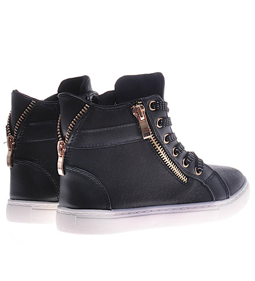 Dziewczęce trampki z wysoką cholewką Czarne /D8-2 11184 S190/