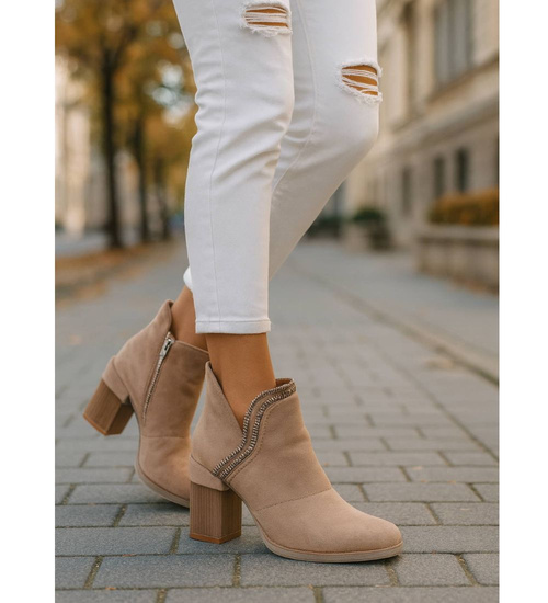Damskie botki na stabilnym obcasie Khaki 2 gatunek ost510