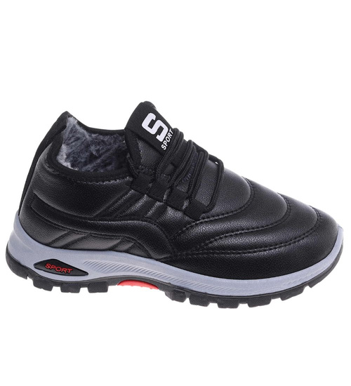 Czarne buty chłopięce sportowe z ociepleniem /E6-2 18166 T336/