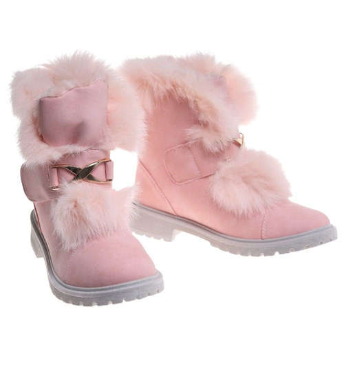 Zimowe różowe dziewczęce botki na rzepy /G6-2 18345 T295/