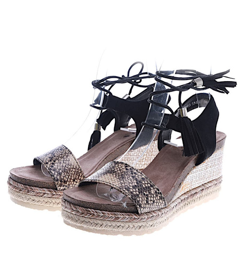 Sandały na koturnie i platformie Czarne /D8-2 14047 S290/