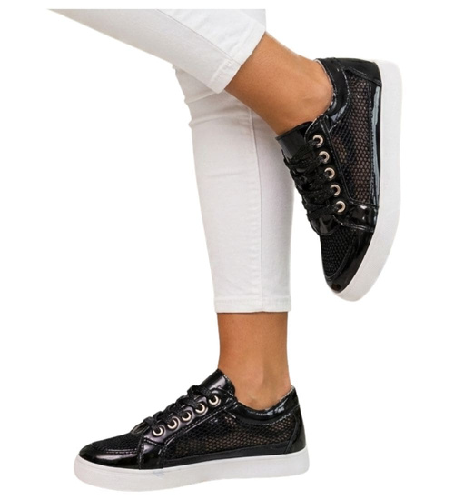 Ażurowe czarne trampki damskie /E10-3 13321 T120/