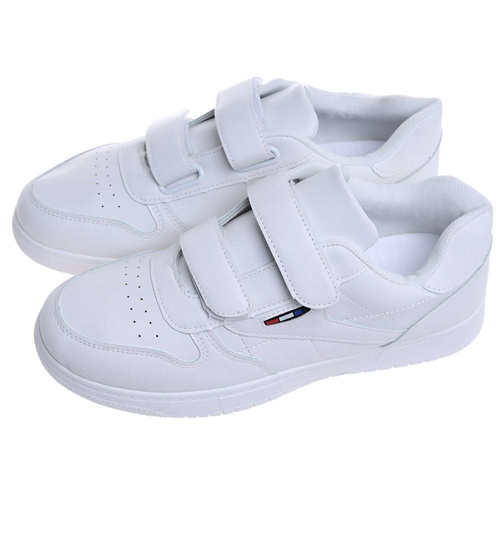 Wygodne białe trampki męskie na rzepy /F3-2 18139 T381/
